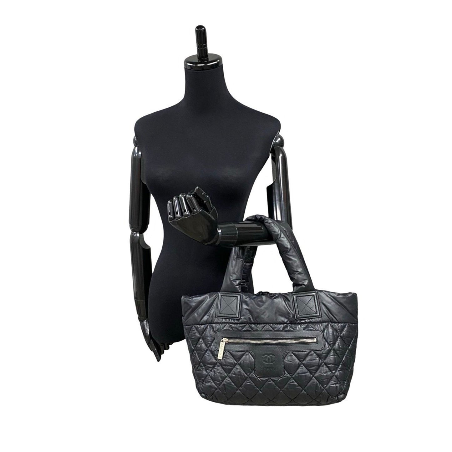 Chanel Coco Cocoon Mark Nylon Handbag Mini Tote Bag Black 22798