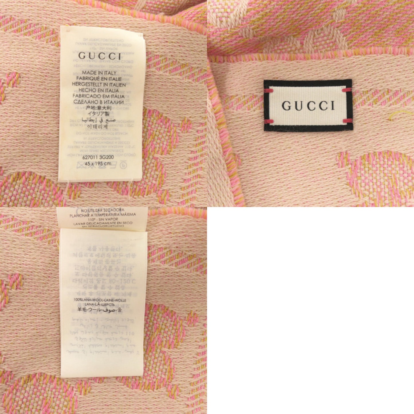 Gucci 627011 Wool Pink Stole Scarf Yellow 0504 Gucci