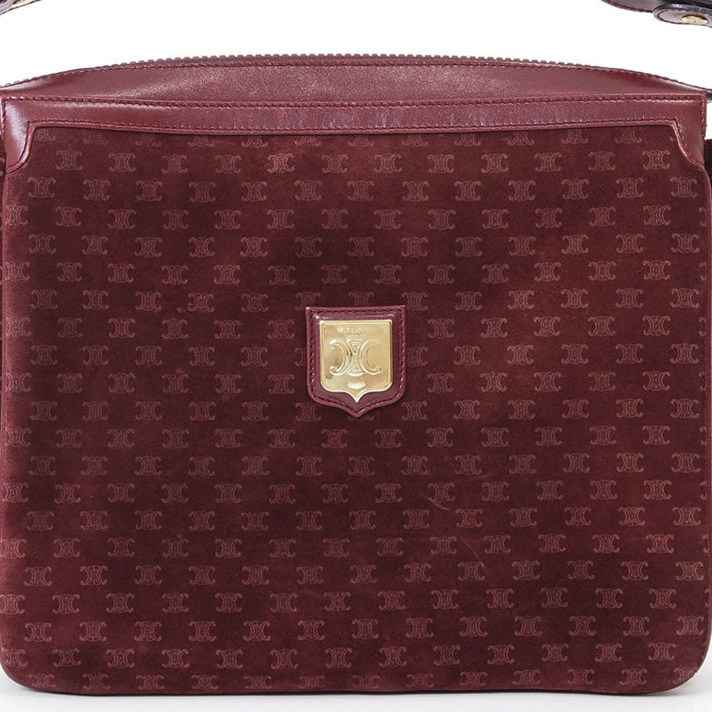 Celine Old Triomphe Suede Shoulder Bag Bordeaux