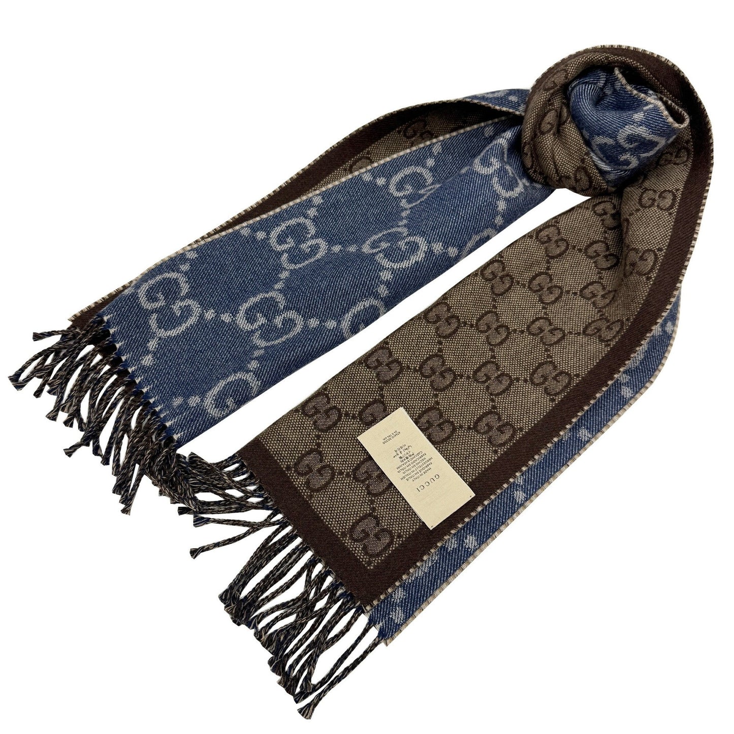 Gucci Reversible Gg Pattern Jacquard Wool Scarf In Blue