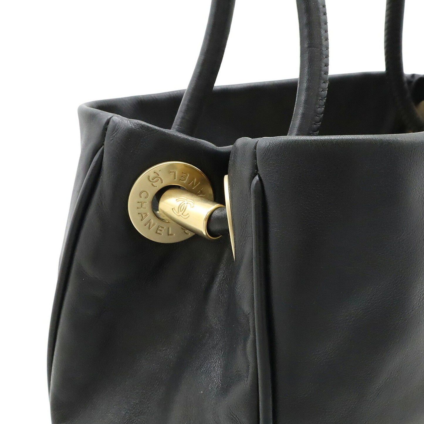 Chanel Camellia Tote Bag Shoulder Leather Black White A20856