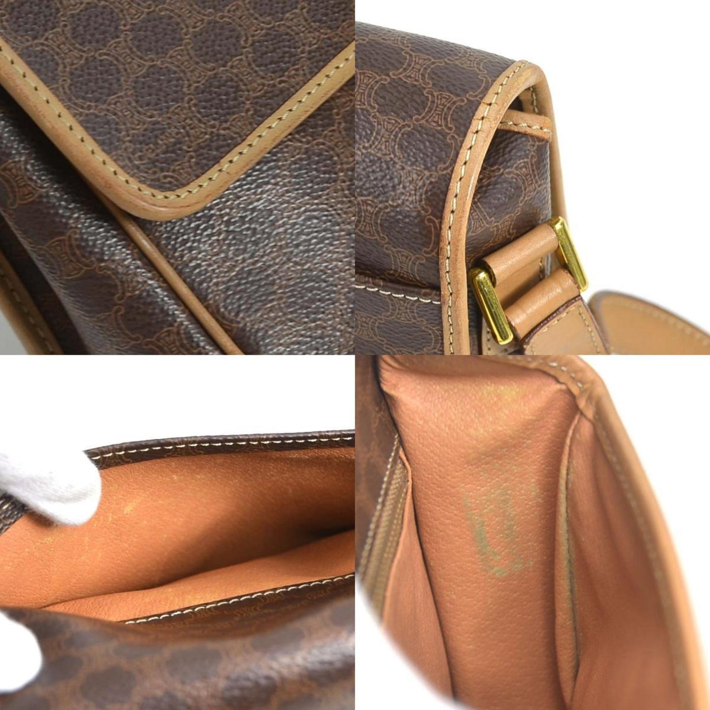 Celine Shoulder Bag Macadam Pvc/Leather Brown