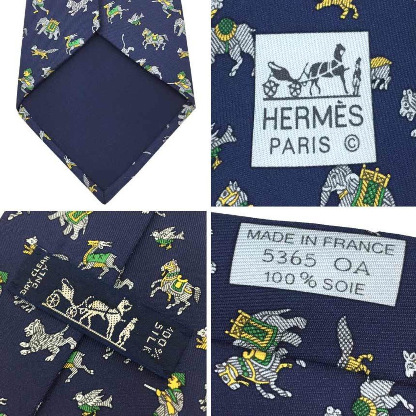 Hermes Hermes Tie Hunting Tiger Elephant 100% Silk Navy