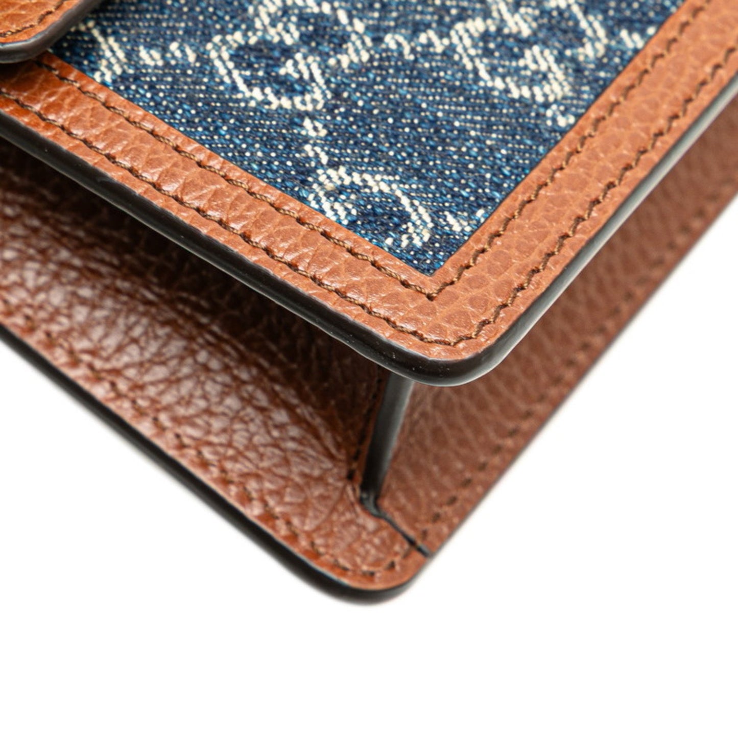 Gucci Gg Denim Dionysus Super Mini Bag Crossbody Chain Shoulder 476432 Indigo Blue Brown Leather