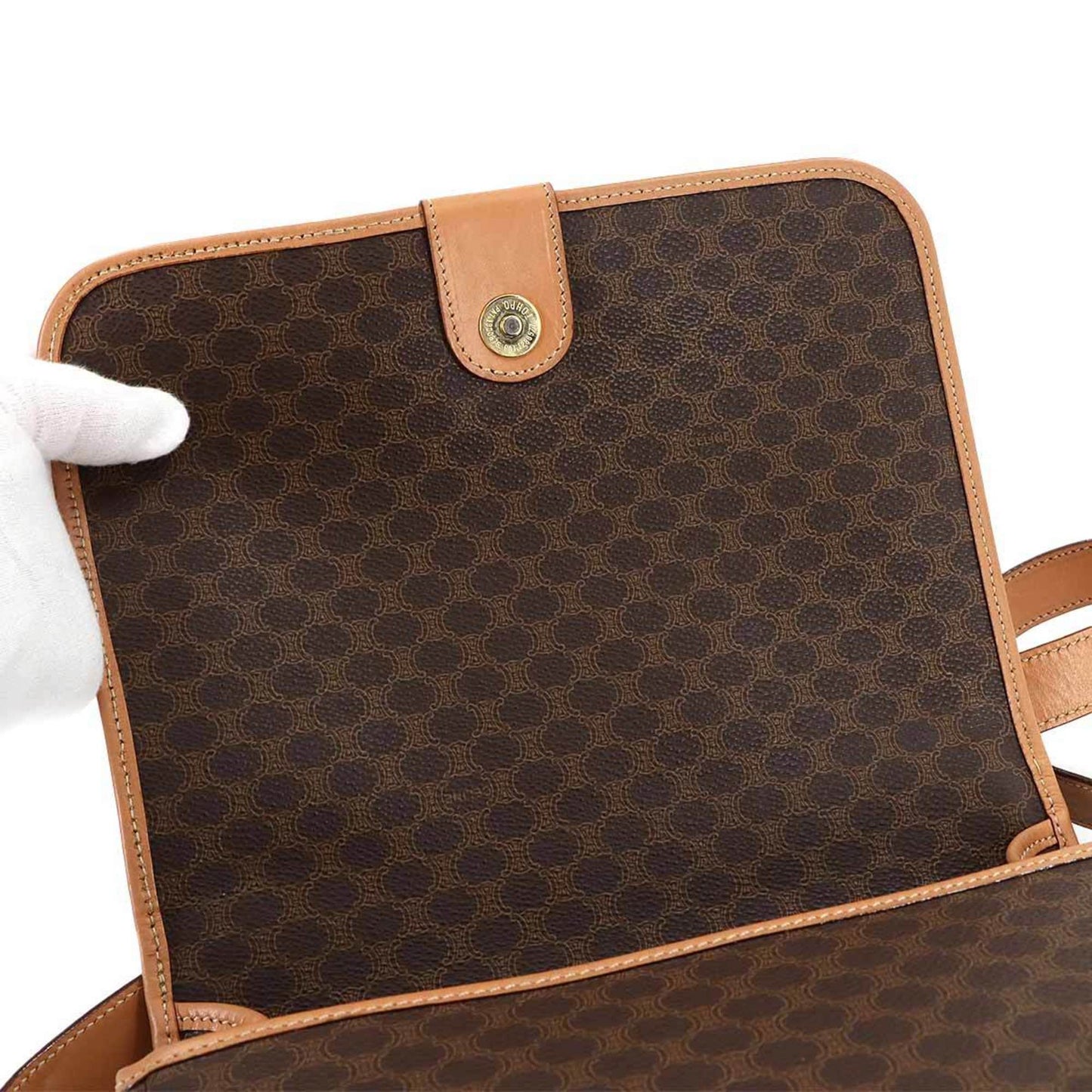 Celine Macadam Shoulder Bag In Brown Leather