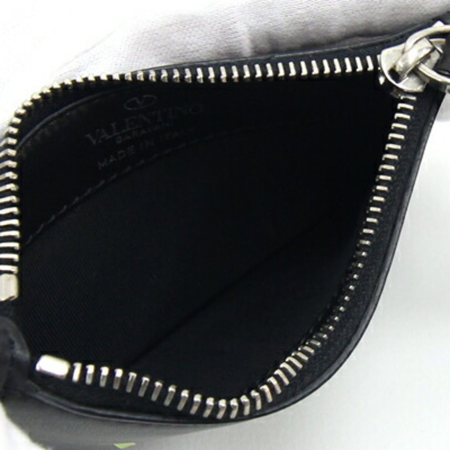 Valentino Coin Case Ty2P0540Lvn Black Neon Yellow Leather Fragment Card Wallet