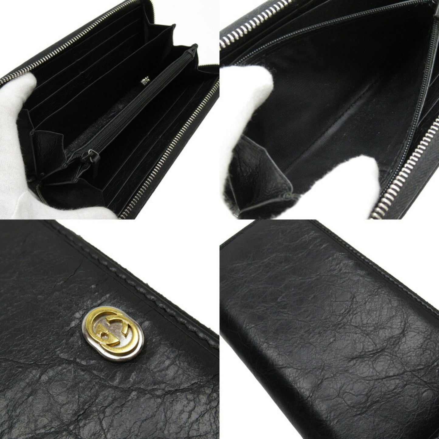 Gucci Gucci Round Wallet Gg Black Silver Gold Leather 575988