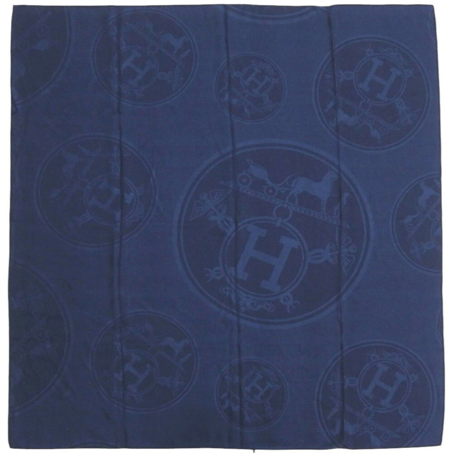 Like New Herms Carr 110 New Libris Cashmere Silk Blue Profon Scarf Muffler 1202Hermes
