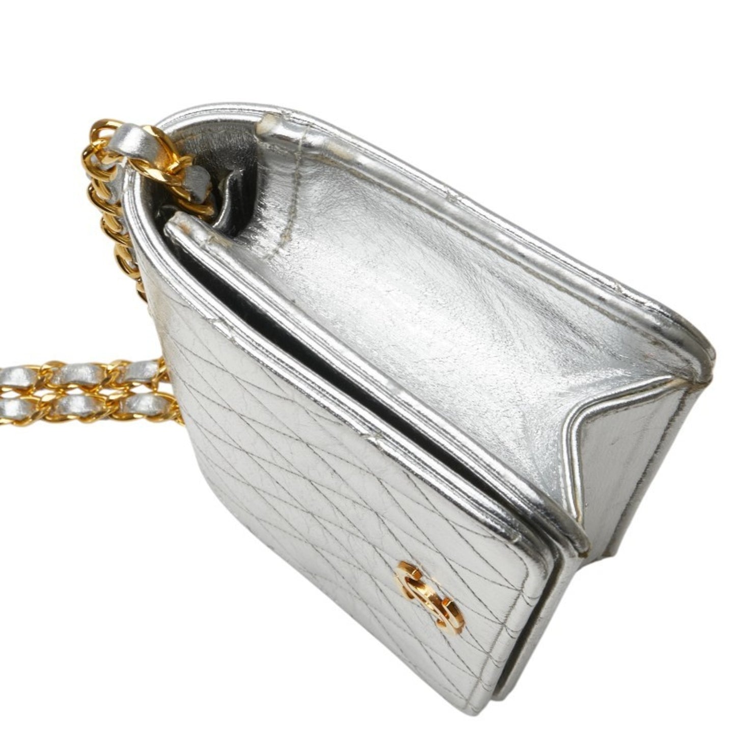 Chanel Matelasse Coco Mark Chain Shoulder Bag In Silver Leather