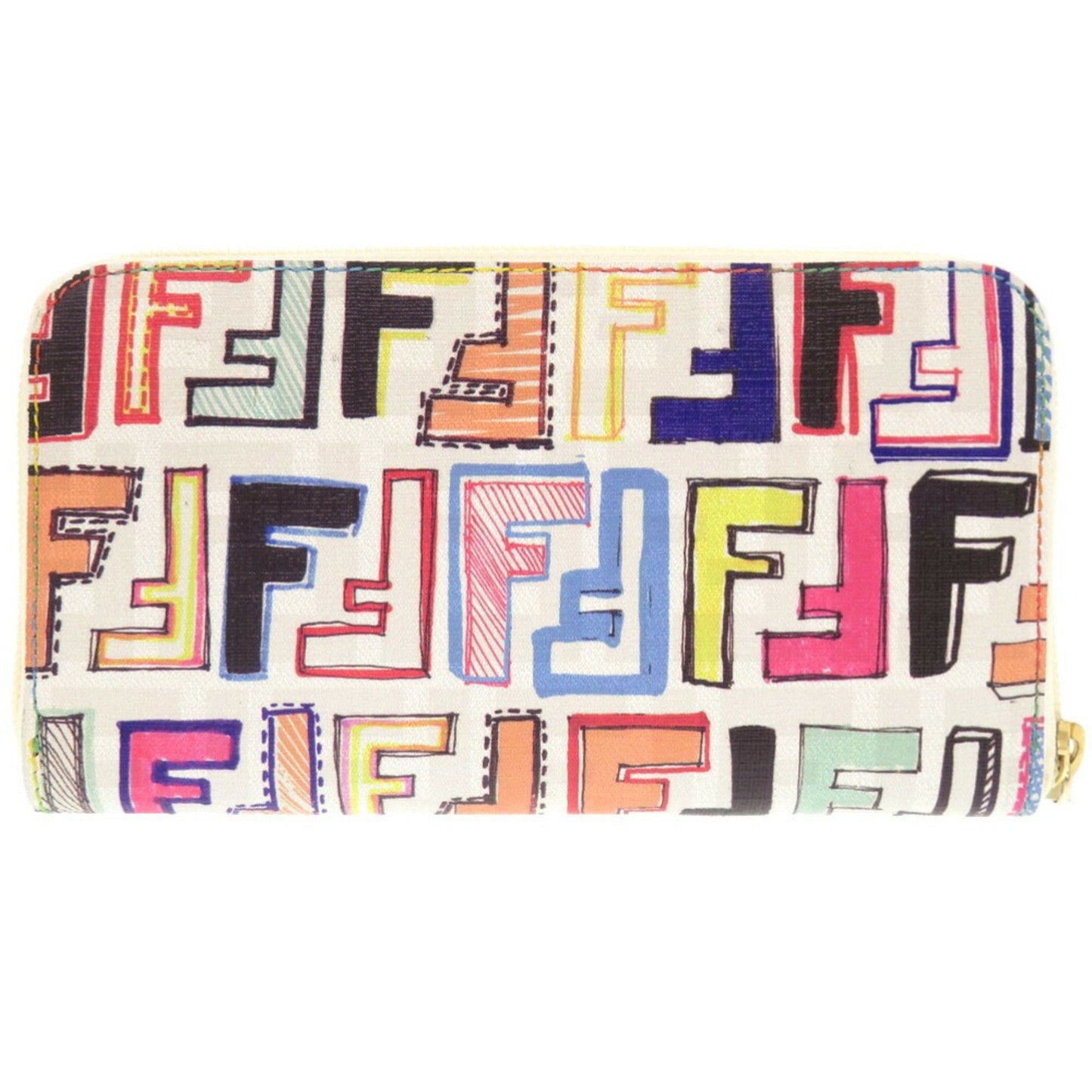 Unused Fendi Ff Zucca 8M0024 Leather White Multicolor Long Wallet 0290 Fendi