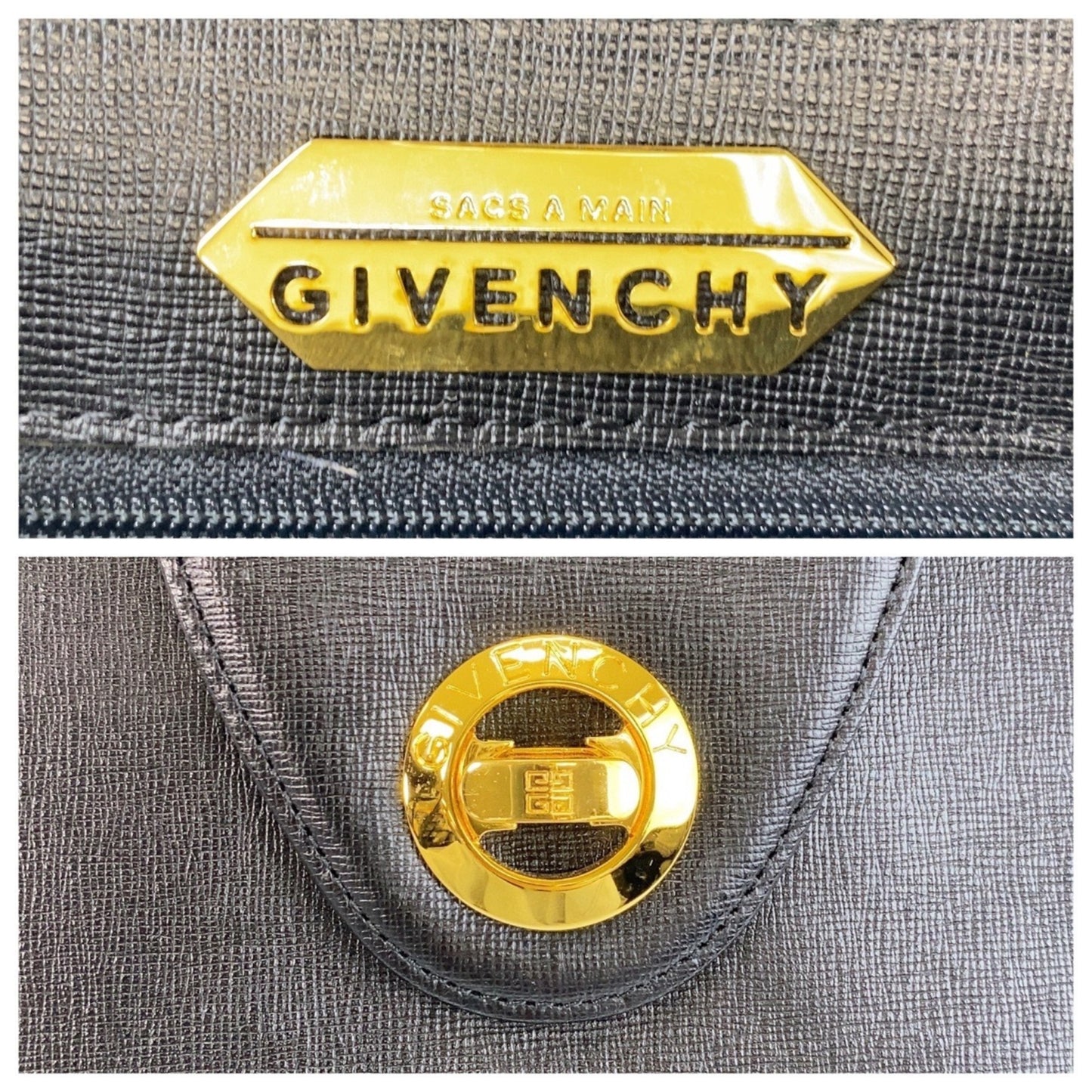 Givenchy Vintage Circle Logo Black Gold Hardware Leather Handbag