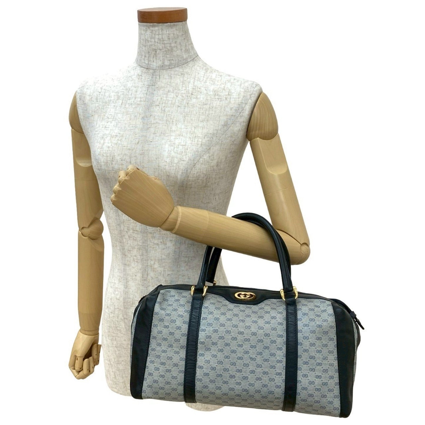 Gucci Old Gucci Micro Gg Logo Hardware Leather Handbag Mini Boston Bag Navy 18663