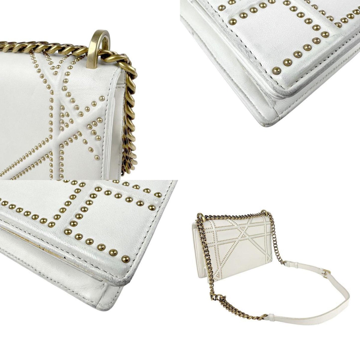 Christian Dior Shoulder Bag Diorama Leather Off-White Gold