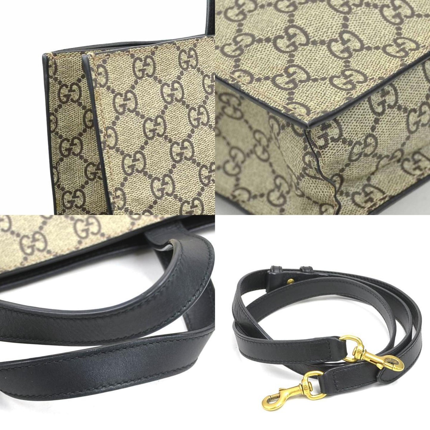 Gucci Handbag Shoulder Bag Bee Print Gg Supreme Canvas Leather Black X Brown