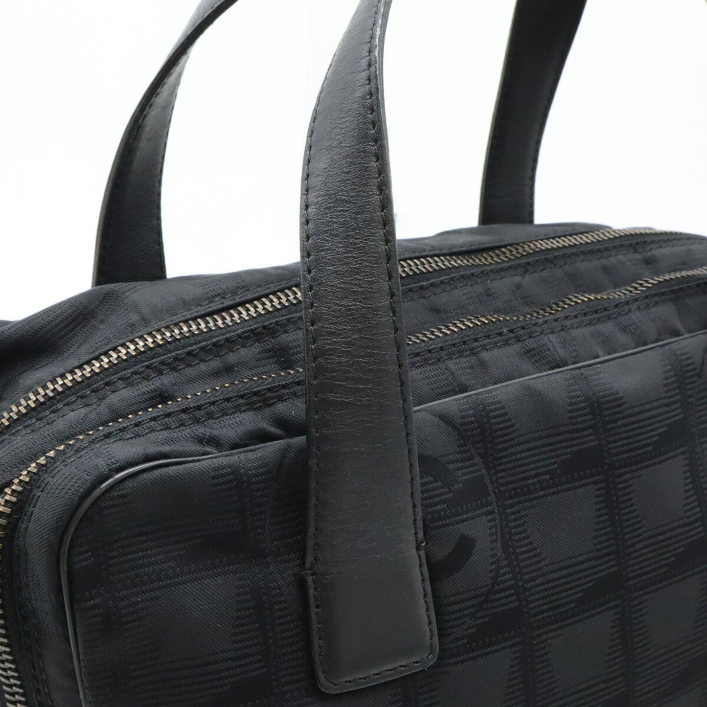 Chanel New Travel Line Handbag Tote Bag Nylon Jacquard Leather Black A15970