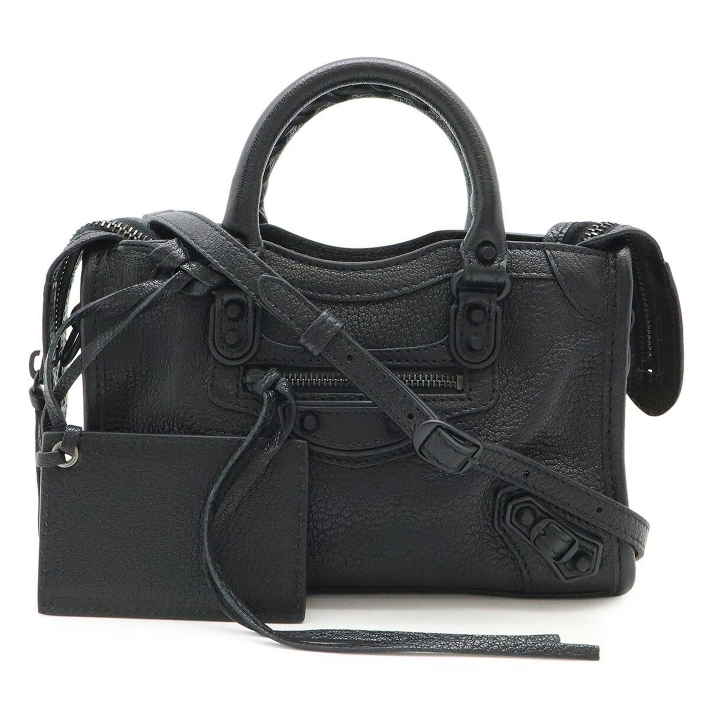 Balenciaga Classic Nano City Handbag/Shoulder Bag In Black Leather