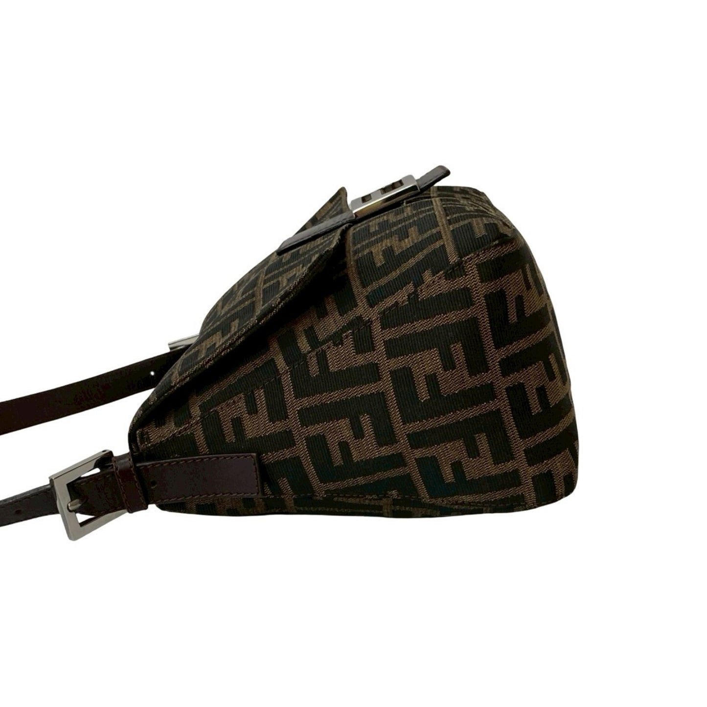 Fendi Mamma Bucket Zucca Ff Pattern Leather Canvas Semi-One Shoulder Bag Brown Black 38275