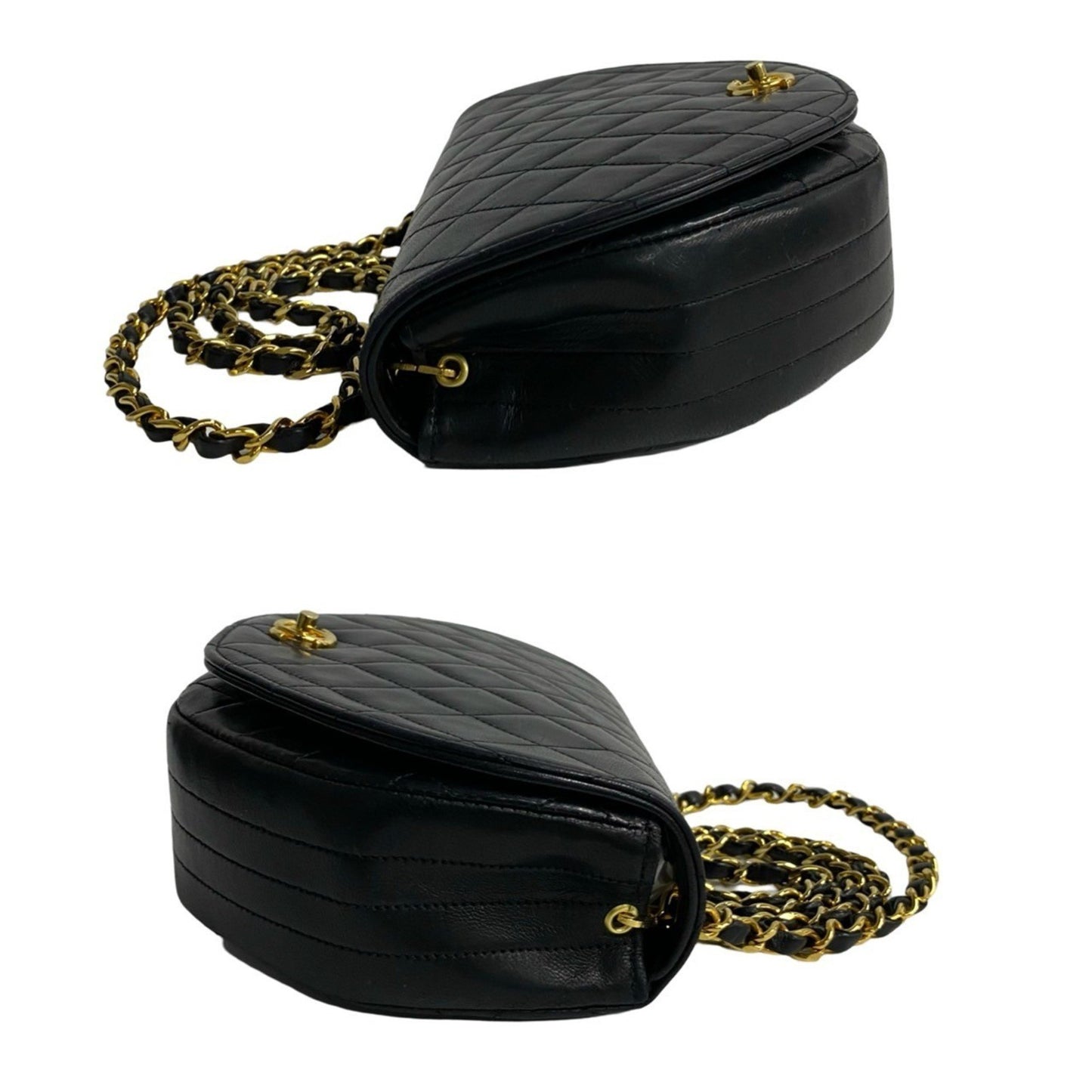 Chanel Matelasse Coco Mark Lambskin Chain Shoulder Bag Pochette Black 21404