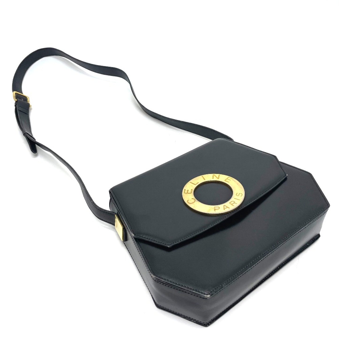 Celine Logo Bag Crossbody Shoulder Bag Black Goldhardware