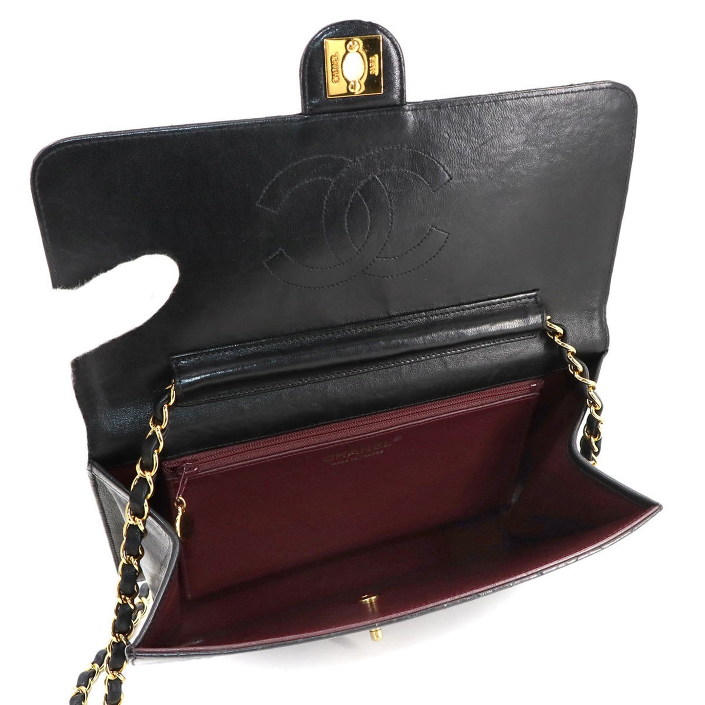 Chanel Matelasse Chain Shoulder Bag Leather Black Gold Metal Fittings