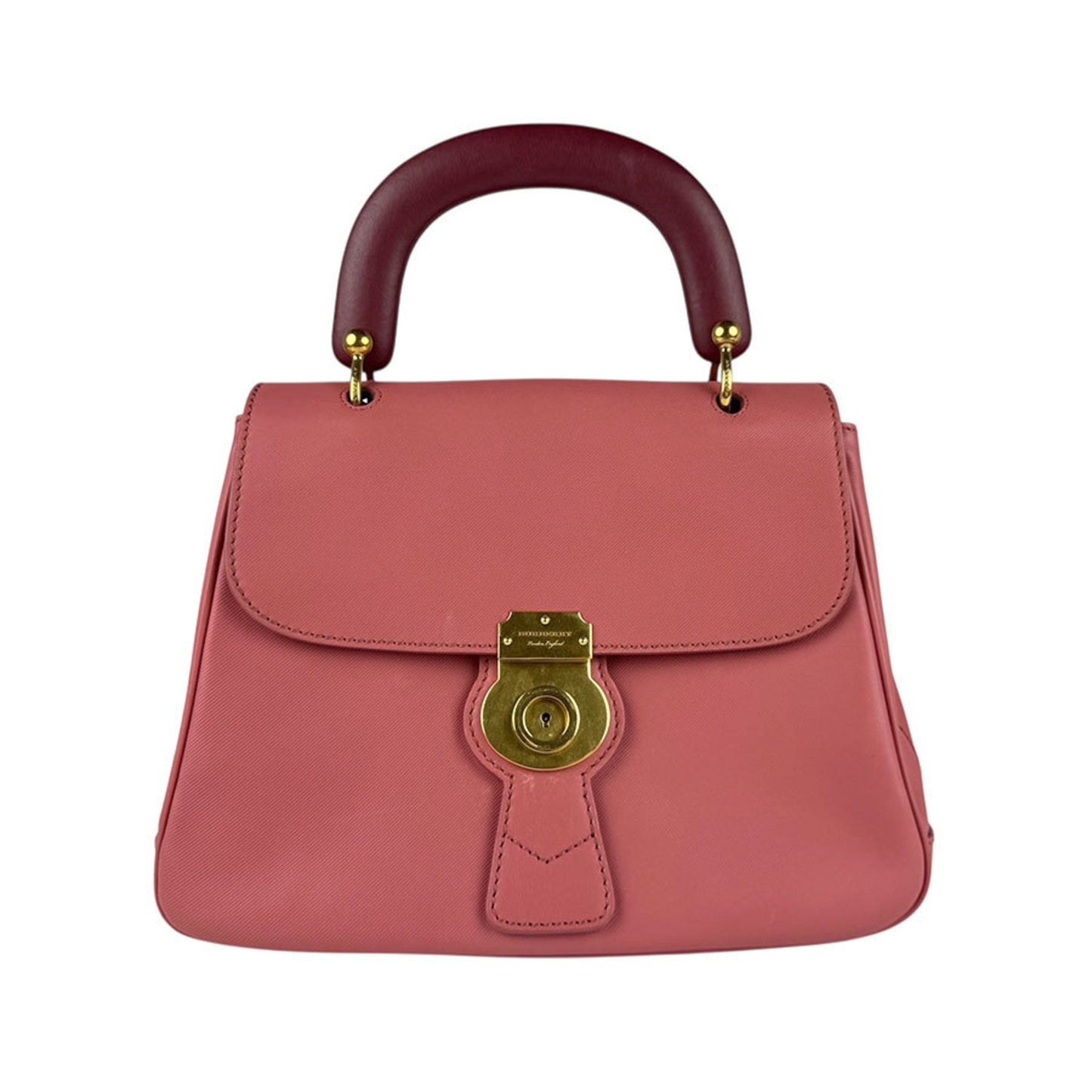 Burberry Handbag Shoulder Bag Leather Pink Burgundy Gold