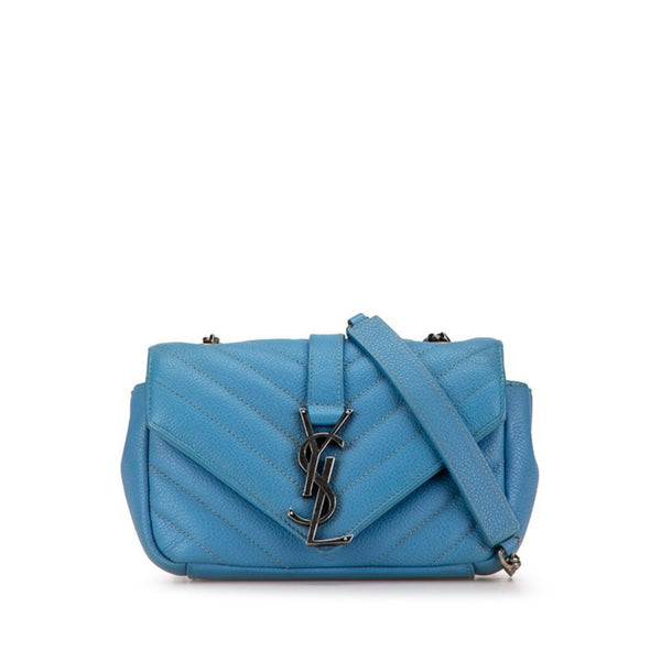 Saint Laurent Ysl Baby Chai Chain Shoulder Bag 399289 Blue Leather