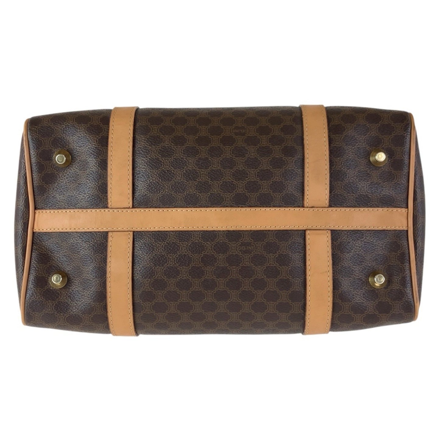 Celine Macadam Brown Gold Hardware Leather M14 Handbag Boston Bag