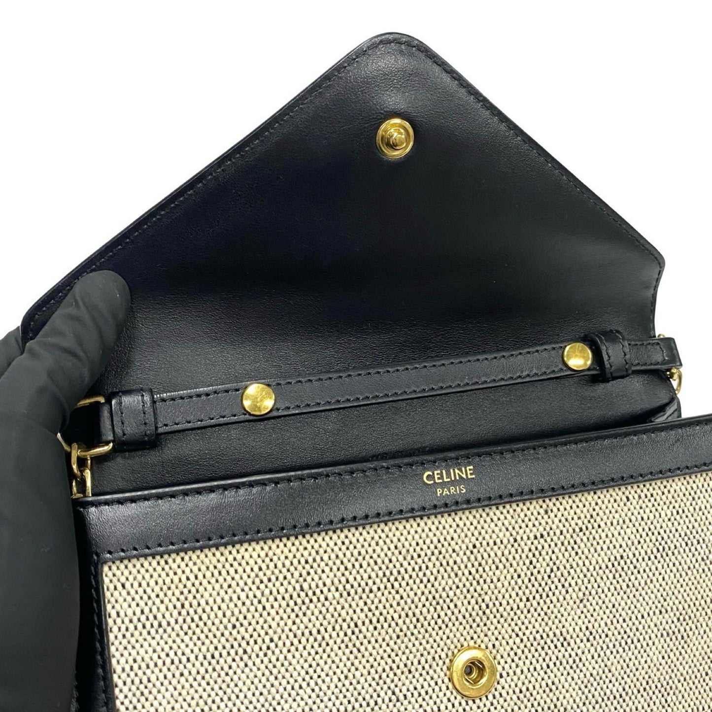 Celine Triomphe Chain Shoulder Bag In Canvas And Leather