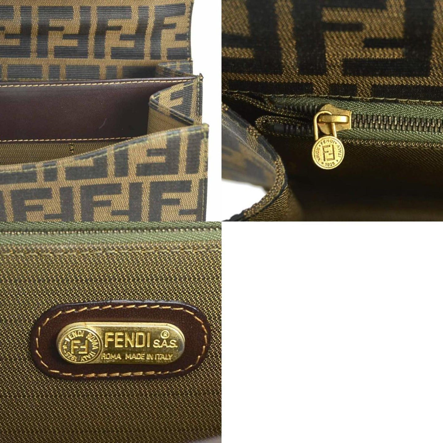 Fendi Shoulder Bag Zucca Canvas Leather Brown Gold