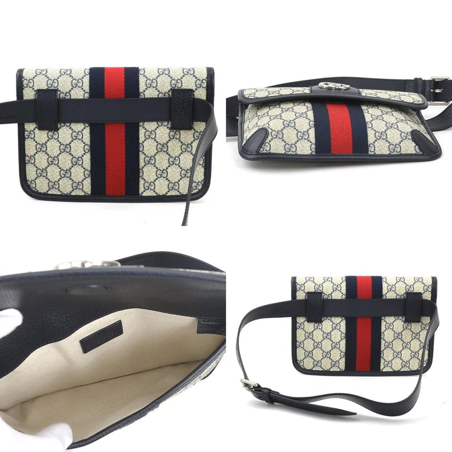 Gucci Waist Bag Belt Gg Marmont Supreme Canvas Navy Silver