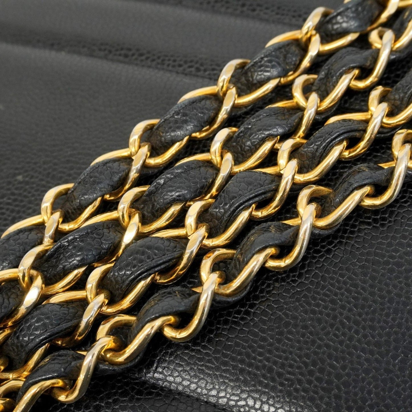Chanel Shoulder Bag W Chain Bias Stitch Caviar Leather Black