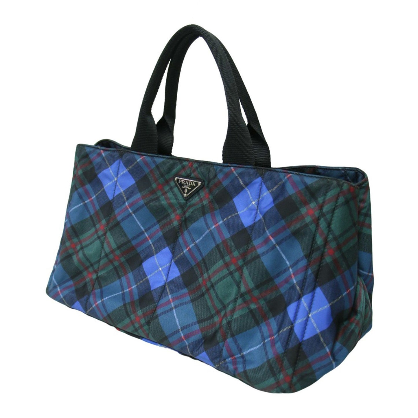 Prada Canapa Check Nylon Tote Bag B1872B In Blue