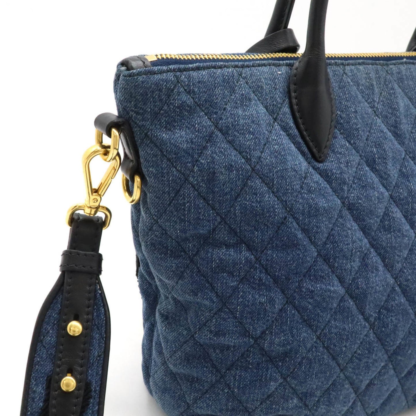 Prada Prada Corsaire Handbag Shoulder Bag Embroidery Quilted Denim Leather Bleu Blue Purchased At