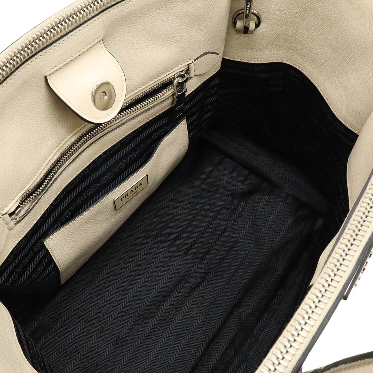 Prada Prada Triangle Handbag Tote Bag Shoulder Leather Light Beige Bn2619