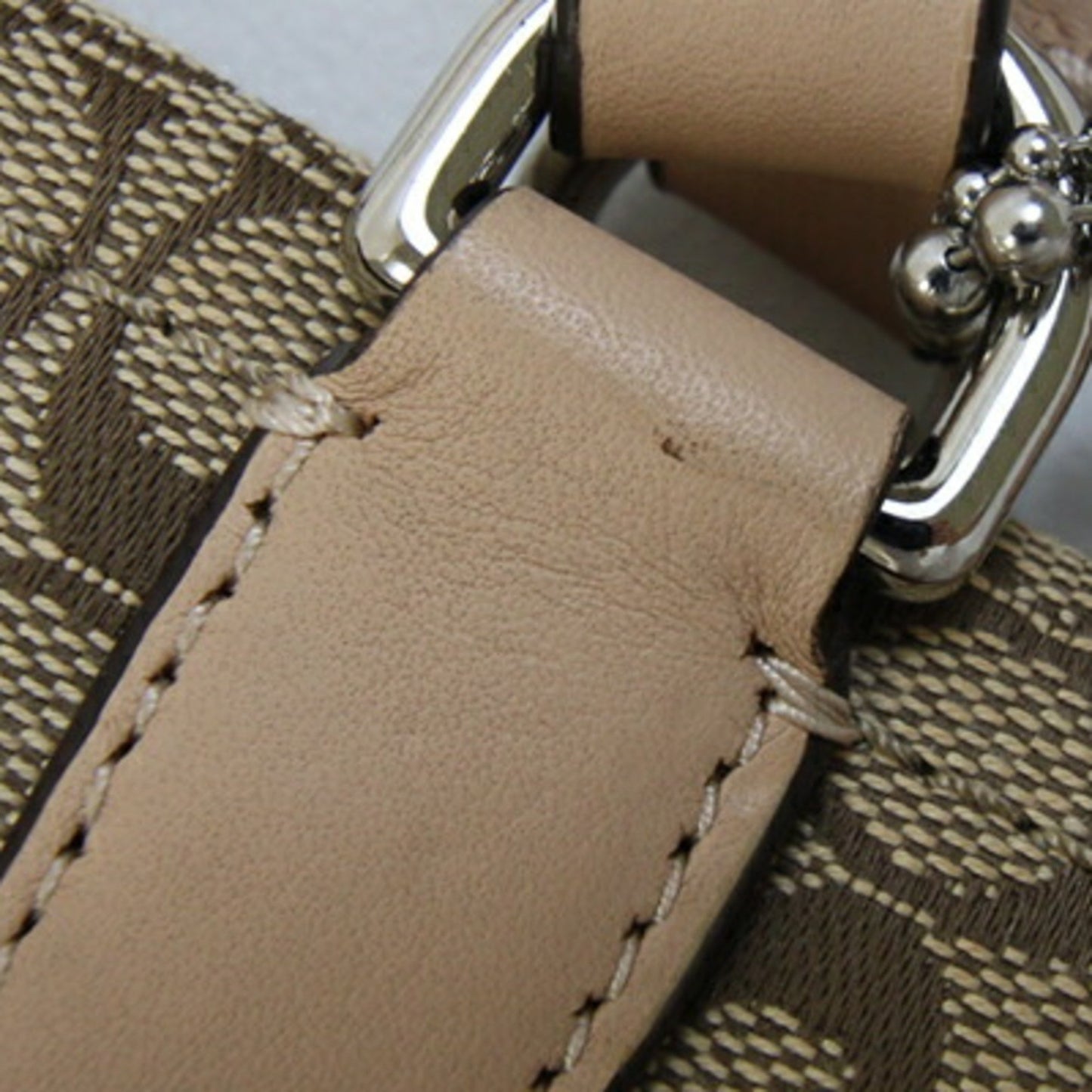 Coach Mini Signature Stripe File Tote Bag F27008 Khaki Beige Canvas Leather Shoulder