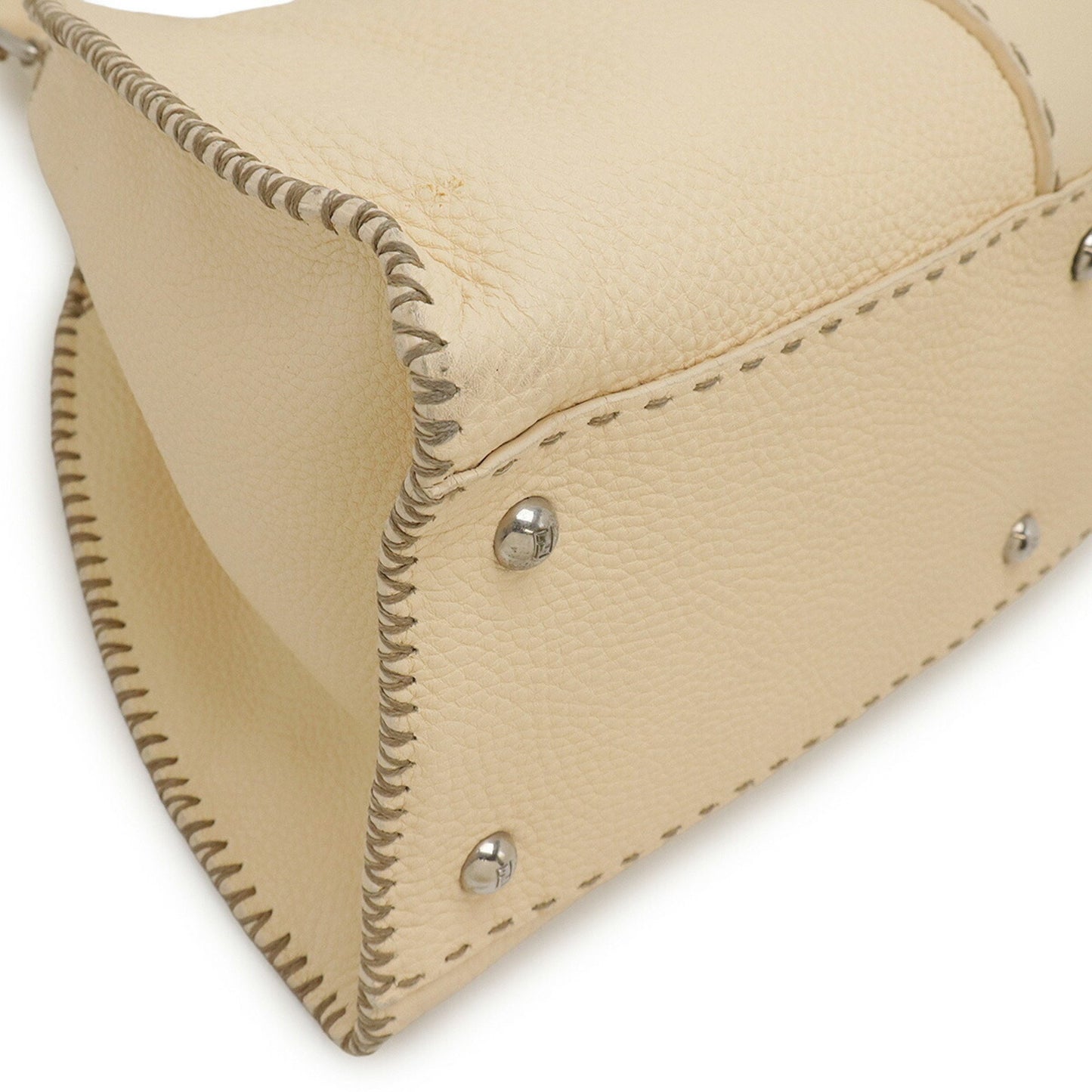 Fendi Selleria Shoulder Bag Tote Leather Cream Beige 8Br487