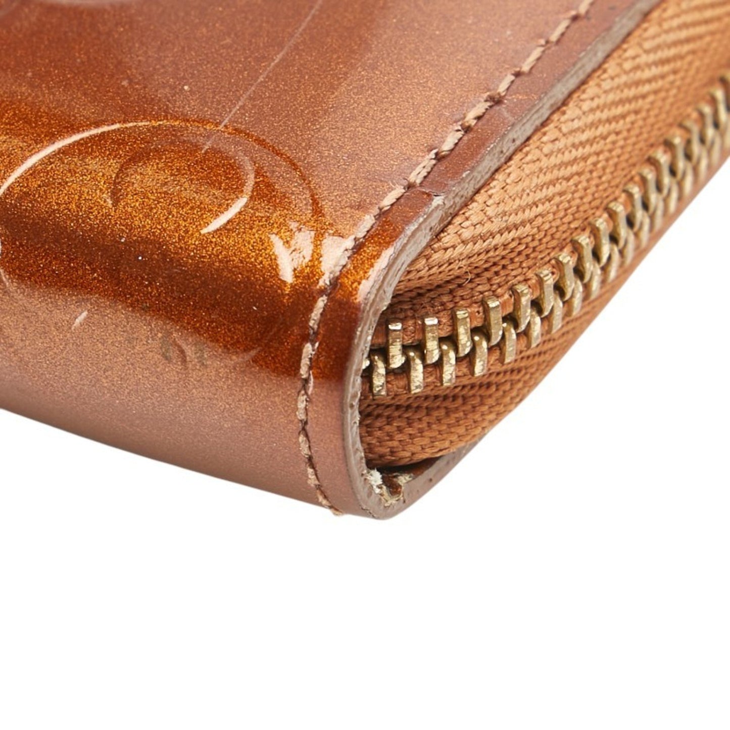 Louis Vuitton Monogram Vernis Bloom Round Bi-Fold Wallet M91152 Bronze Brown Patent Leather