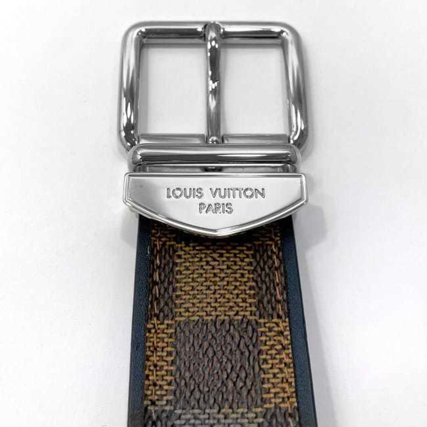 Louis Vuitton Belt Santur Sydney Brown Navy Damier Ebene M9568 F-20089 Waist 35Mm Canvas Leather