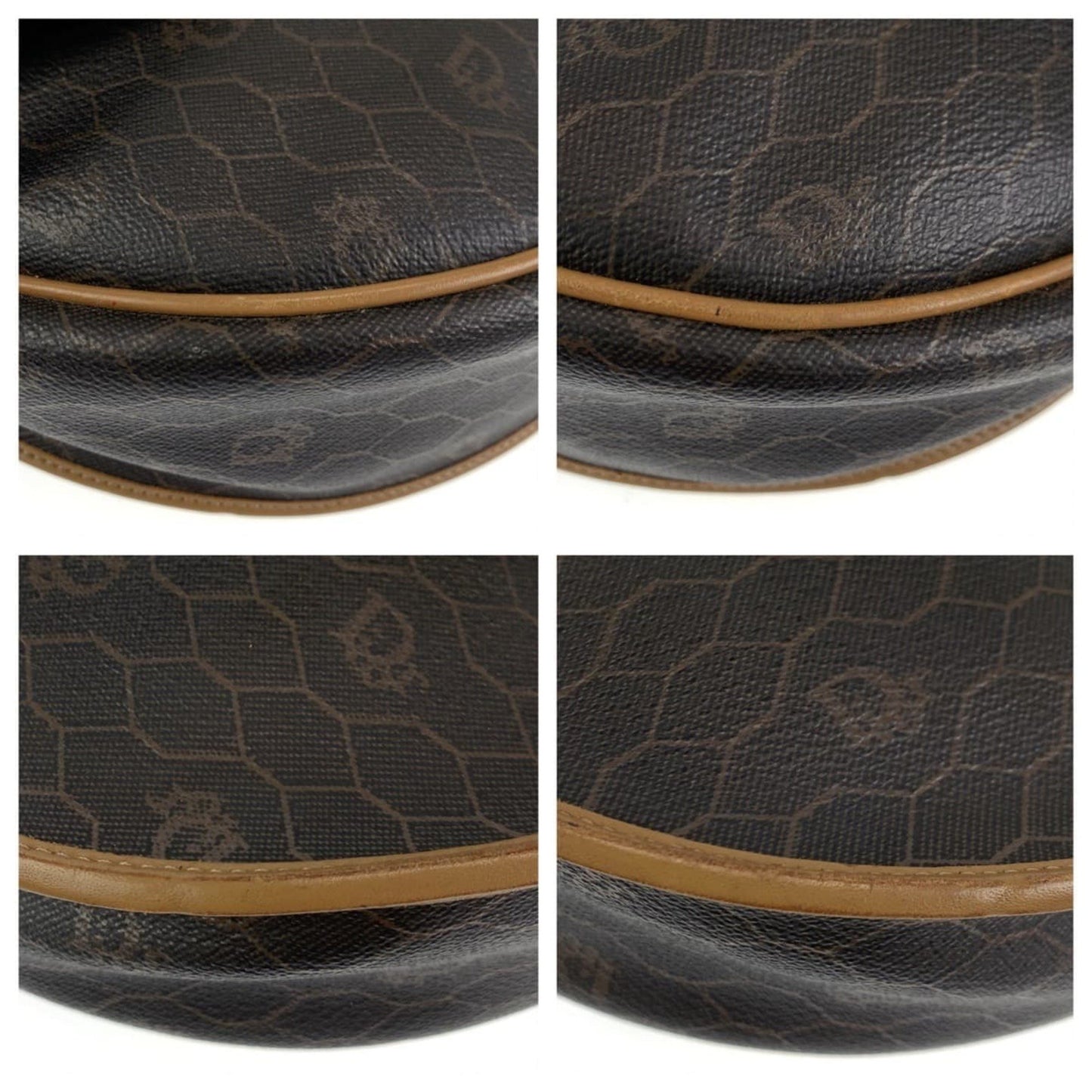 Christian Dior Vintage Honeycomb Pattern Brown Gold Hardware Leather Shoulder Bag Pochette