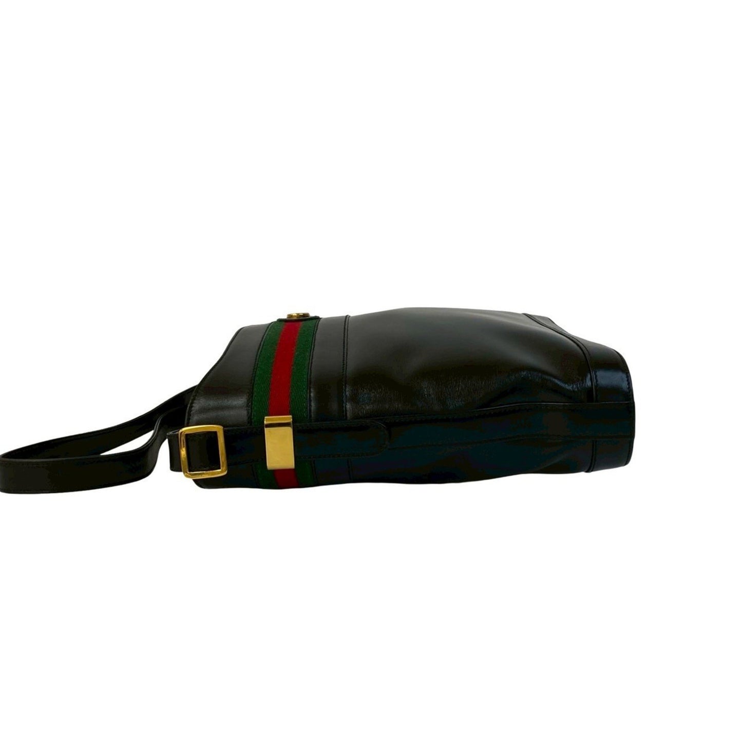 Gucci Old Gucci Vintage Sherry Line Gg Logo Hardware Leather Shoulder Bag Black 813-5