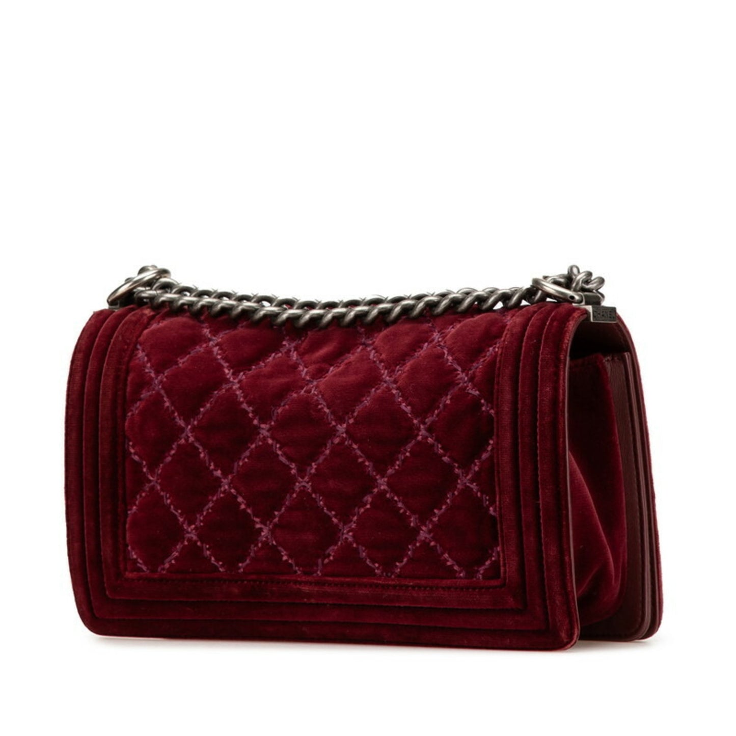 Chanel Boy 25 Coco Mark Chain Shoulder Bag Wine Red Velour