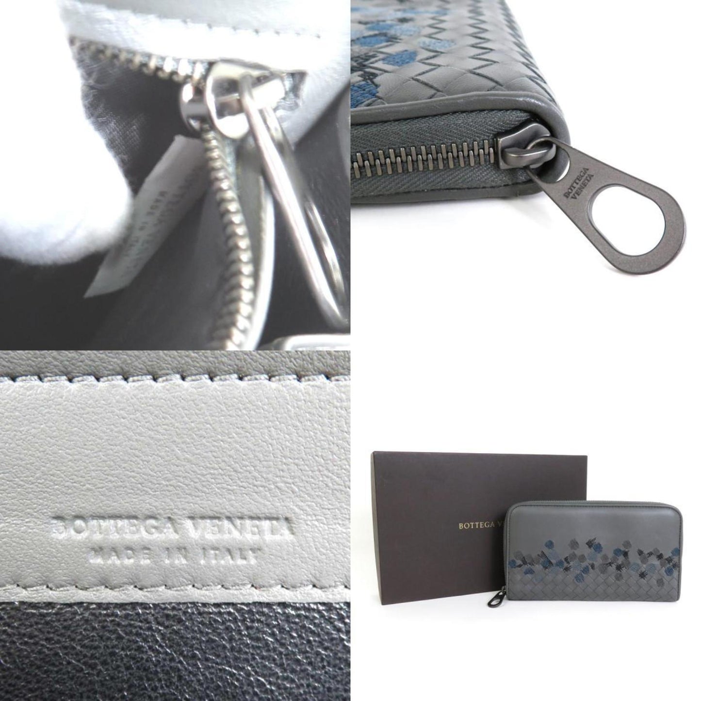 Bottega Veneta Bottegaveneta Round Zipper Long Wallet Intrecciato Leather Gray