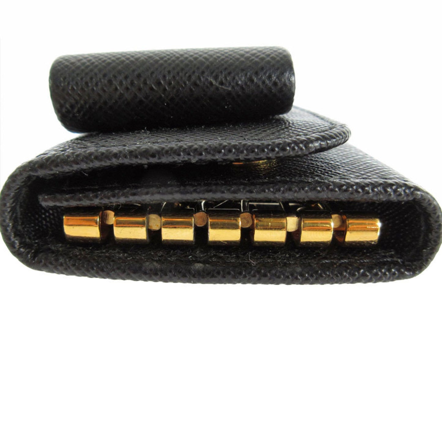 Prada Key Case Ribbon Leather Metal Black Gold