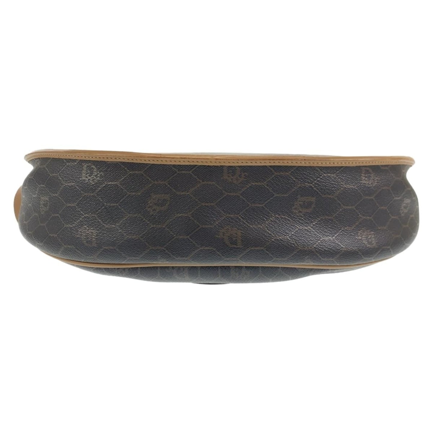 Christian Dior Vintage Honeycomb Pattern Brown Gold Hardware Leather Shoulder Bag Pochette