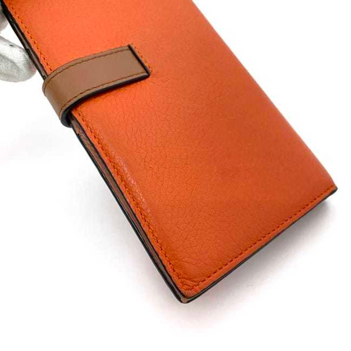 Loewe Bi-Fold Long Wallet Vertical Large F-21349 Orange Brown Anagram C660S40X01 Leather 061852