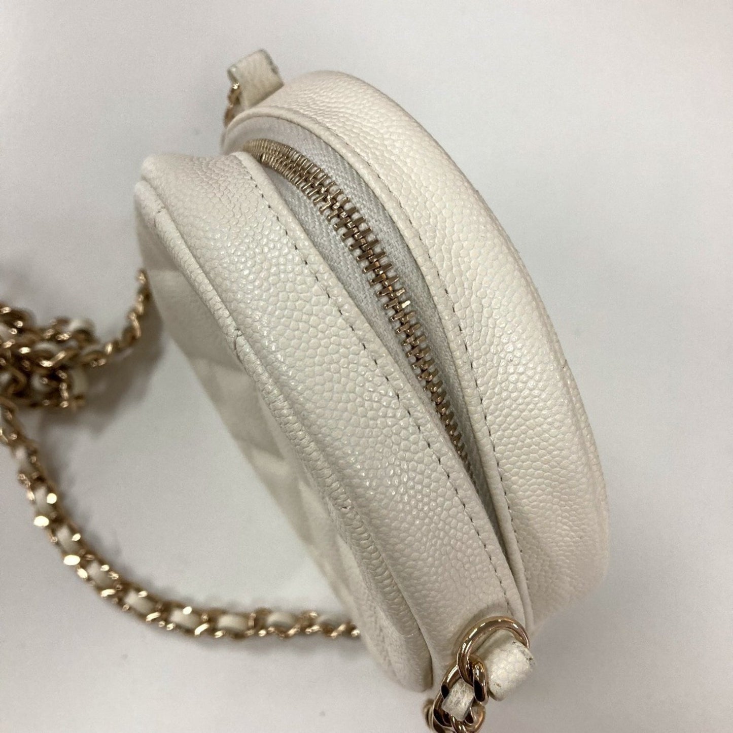 Chanel Cc Coco Mark Pochette Matelasse Quilted Round Chain Shoulder Bag In Caviar Leather