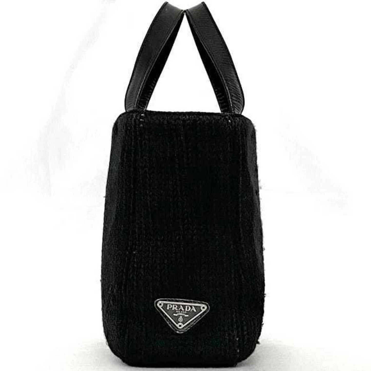 Prada Handbag Ec-22660 Black Nero Maglia Vitell B8387 Wool Leather 65 Prada Triangle Plate