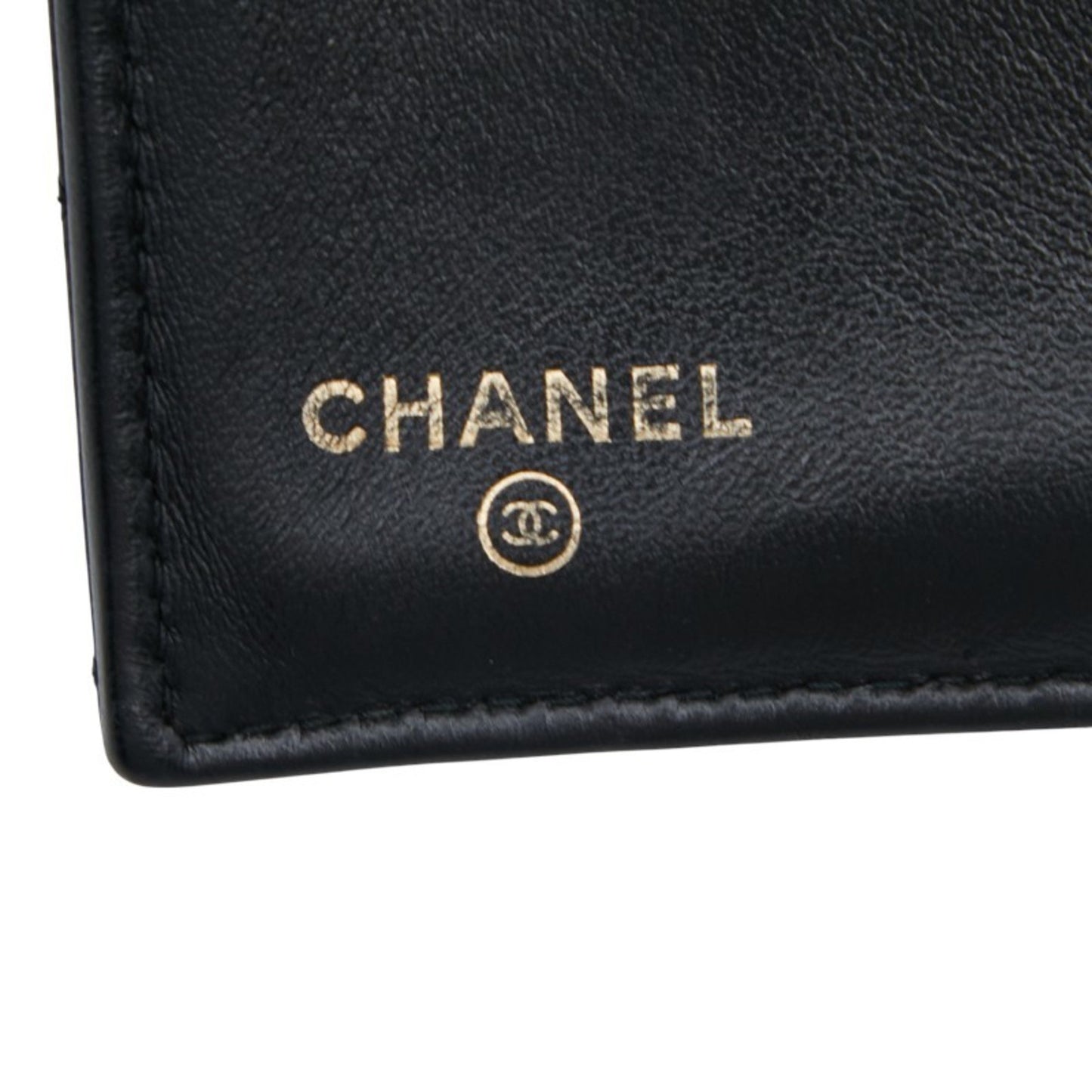 Chanel Matelasse Boy Chanel Coco Mark Bifold Wallet Black Caviar Skin