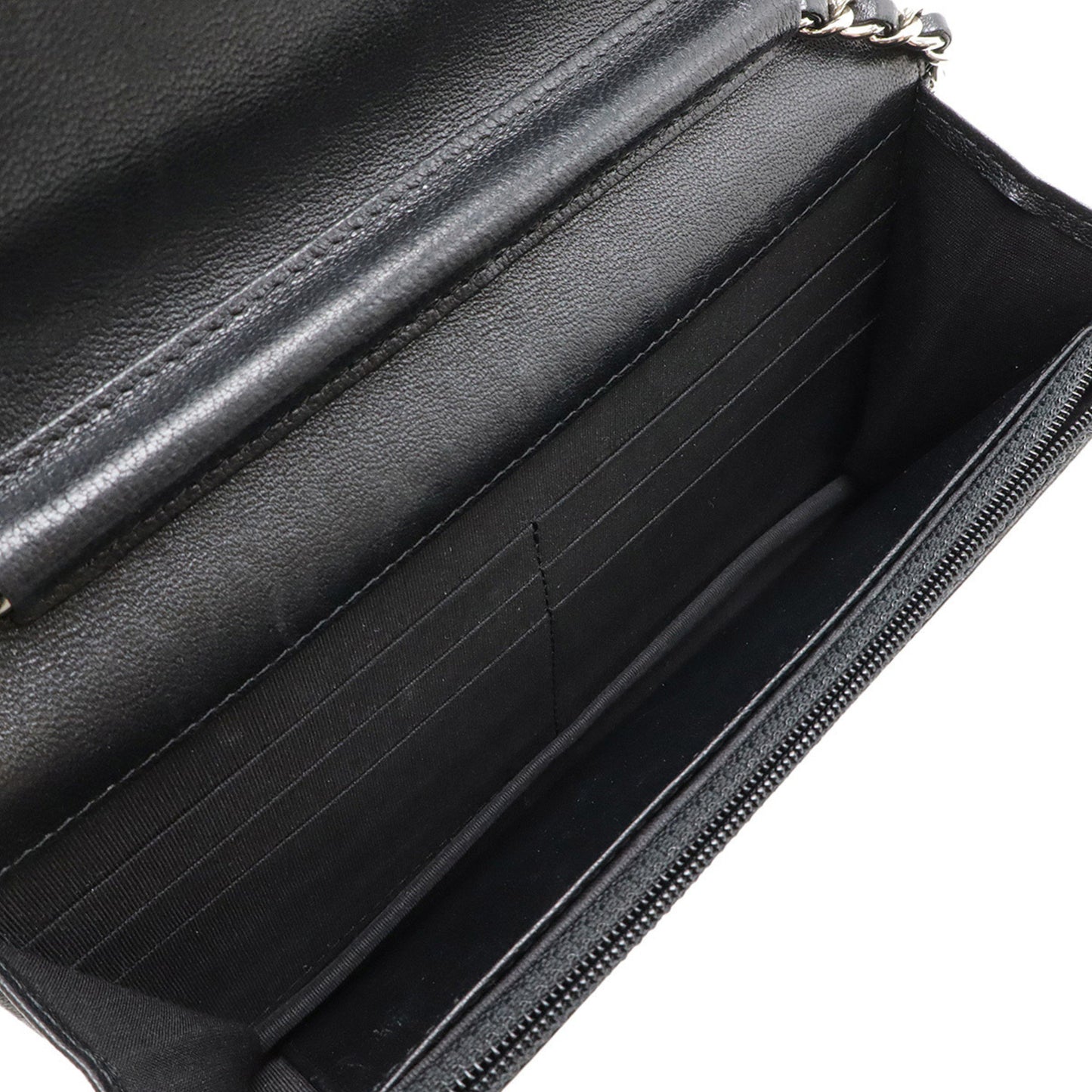 Chanel Mademoiselle Matelasse Chain Wallet Shoulder Bag Pochette Leather Black A80972