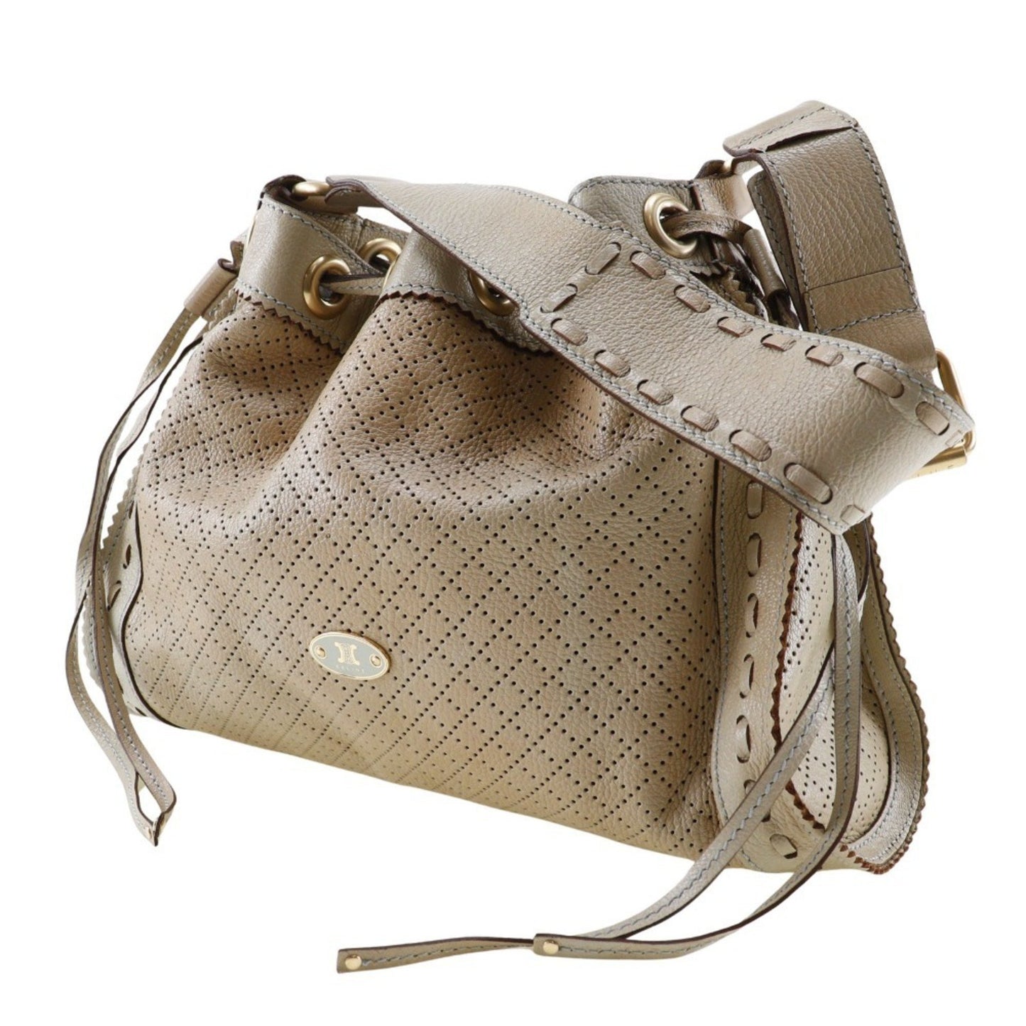Celine Shoulder Bag Punching Calf Beige Purse